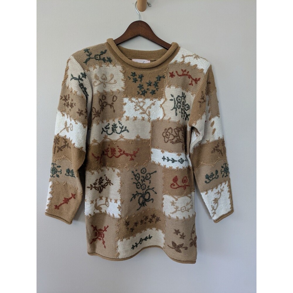 Vintage Embroidered Tunic Sweater SP Wool Blend Floral Cottagecore Grandma